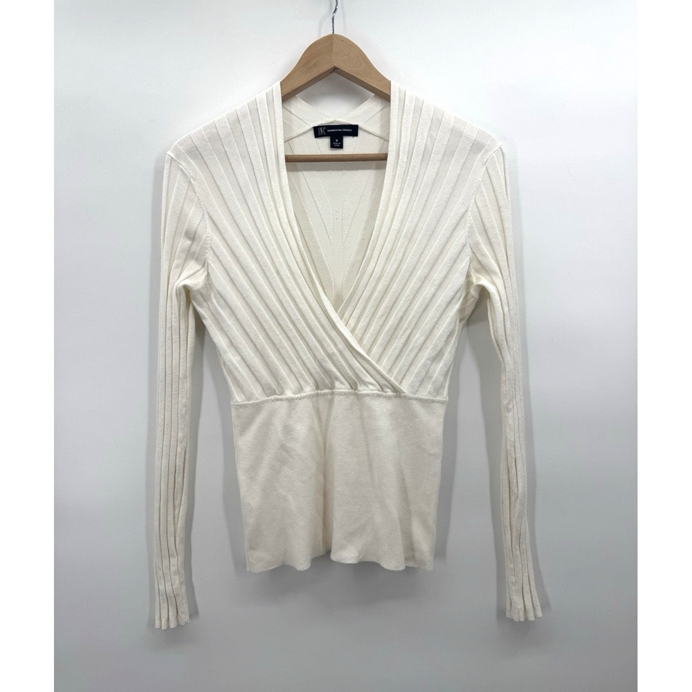 Y2K Deep V-Neck Babydoll Sweater Medium Faux Wrap Cottagecore Preppy Retro